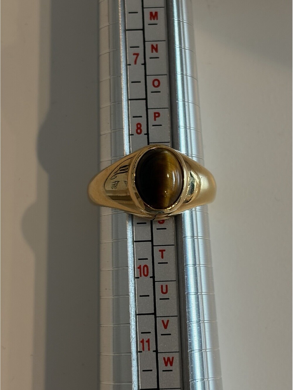 Vintage Mid Century HGE Gold Tiger's Eye Signet Ring Oval Bezel Open Back Sz 9 - Picture 9 of 9